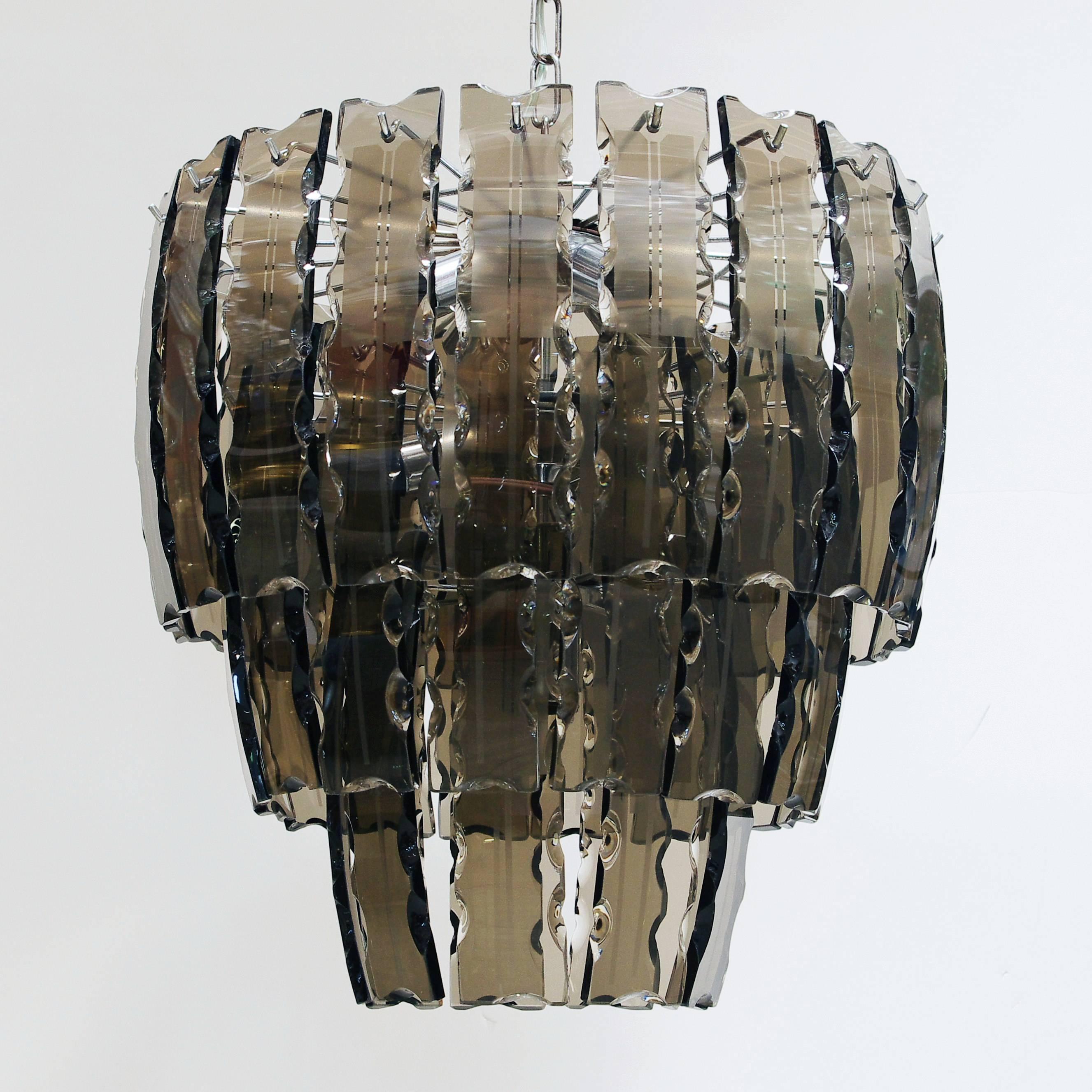 Italian Smoky Etched Glass Chandelier In Excellent Condition In Los Angeles, CA