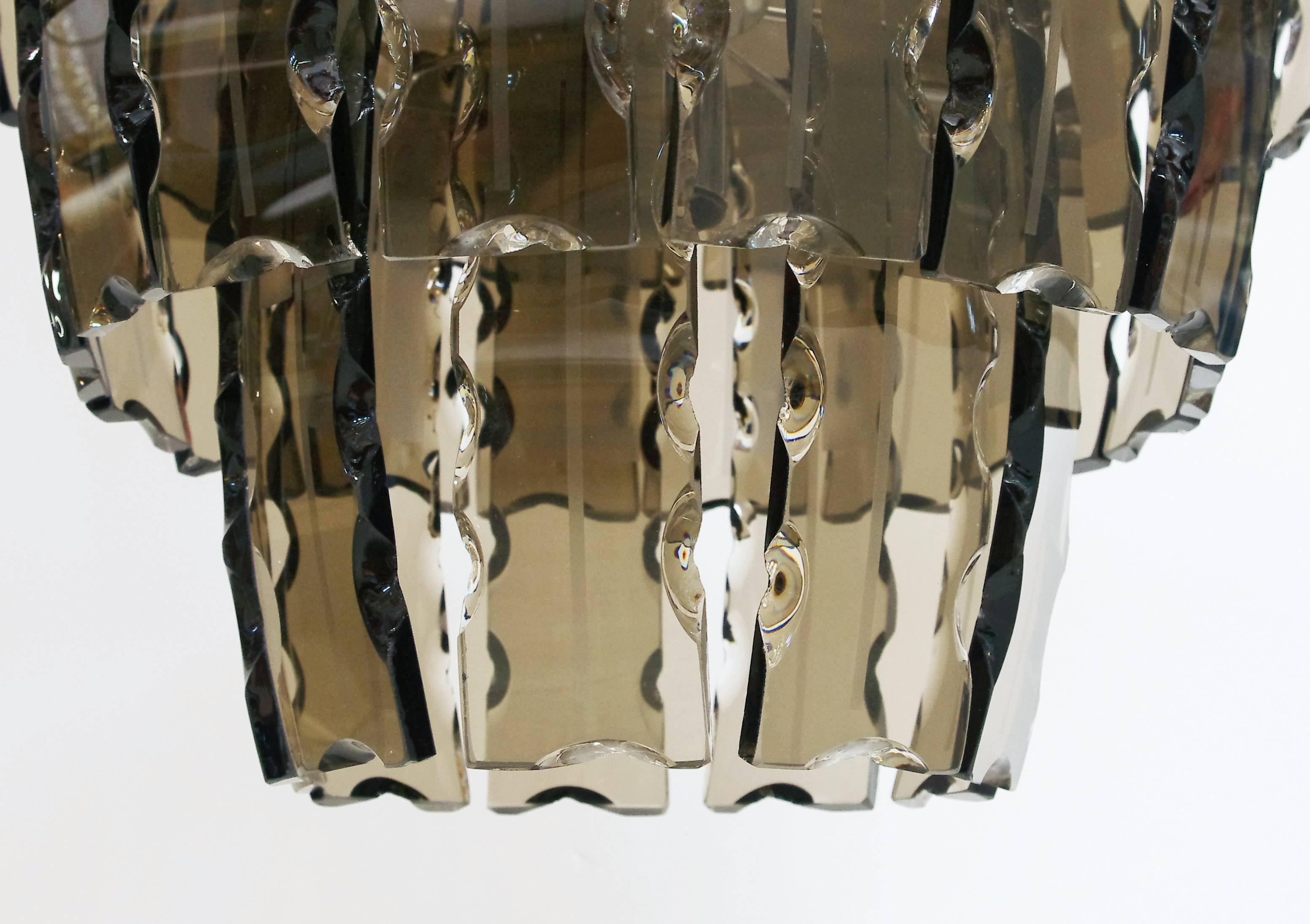 20th Century Italian Smoky Etched Glass Chandelier