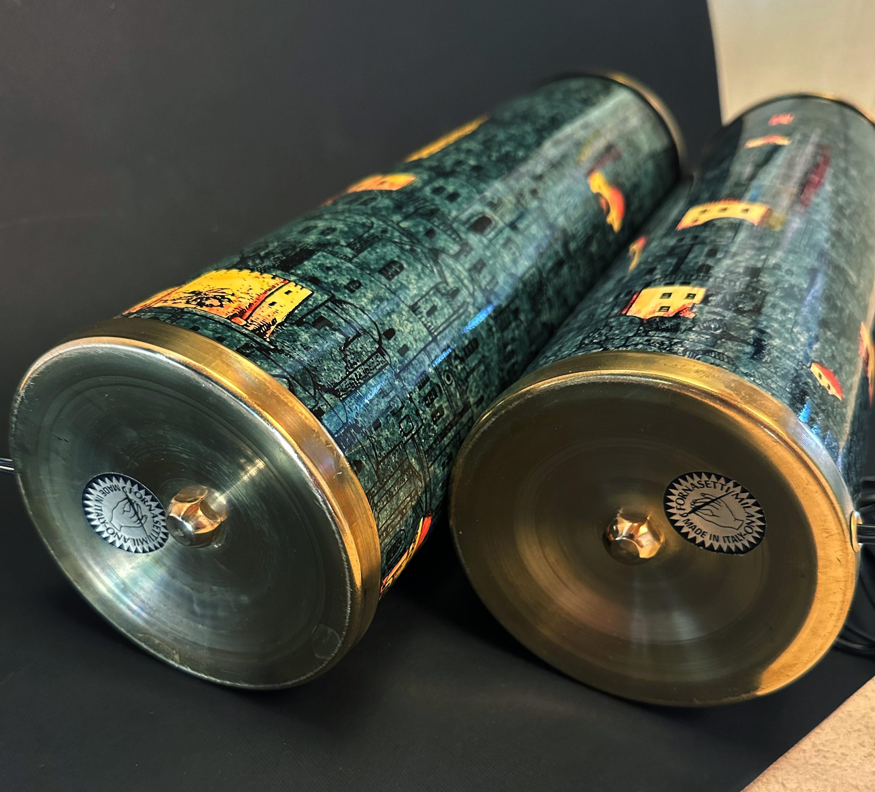 Metal FORNASETTI Pair of Vintage Table Lamps For Sale