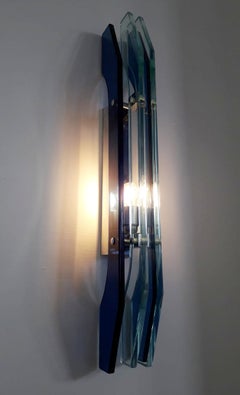 Set of 4 Rare Large Beveled Sconces by Veca