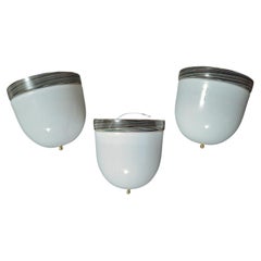 Set of 3 Milky White Murano Sconces