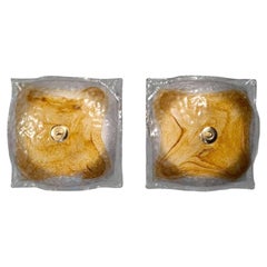 Set of 2 Square Flush Mounts / Sconces by Mazzega