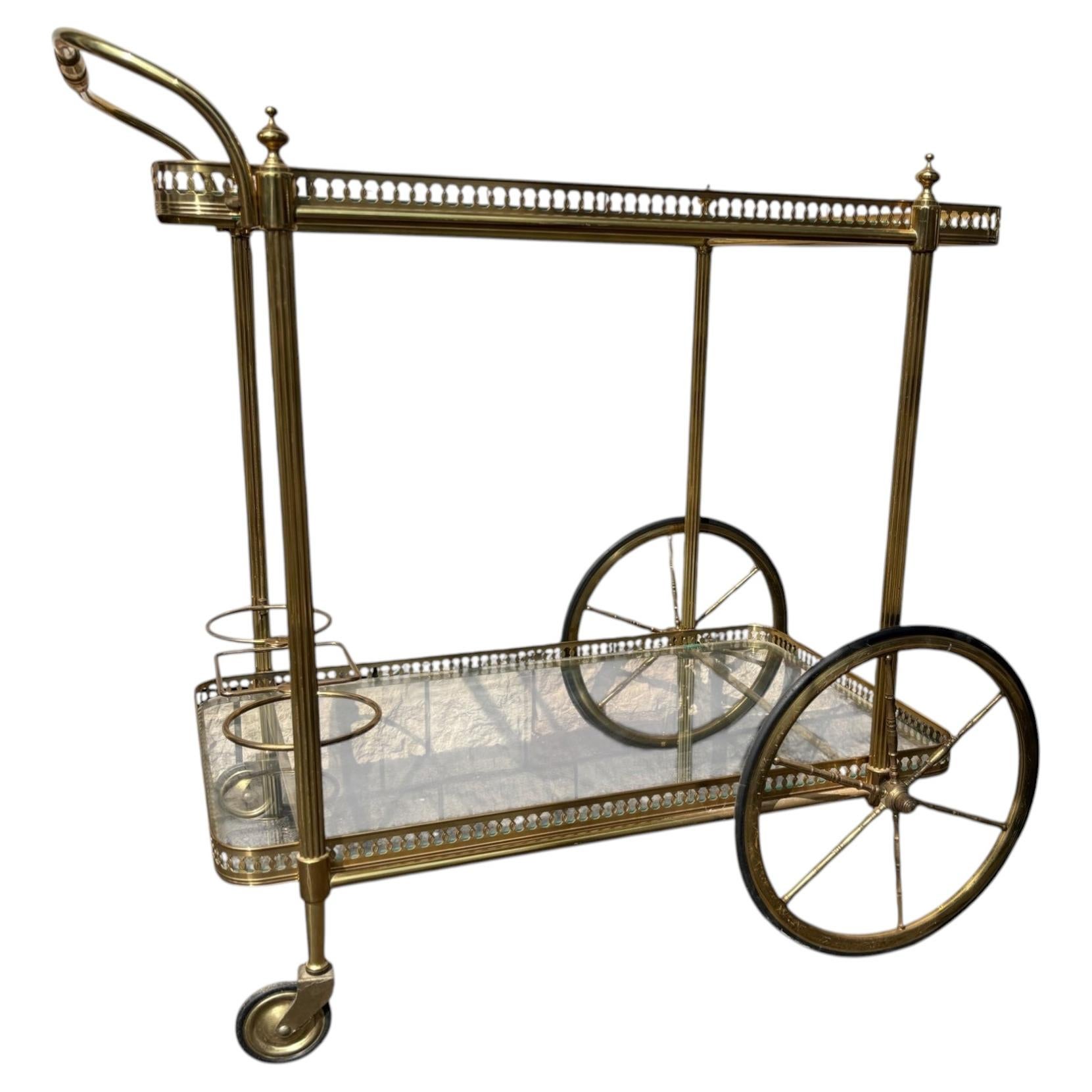Italienischer Barwagen aus Messing und Glas im Vintage-Stil, Maison Jansen zugeschrieben