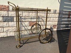 Chariot de bar vintage italien en laiton et verre, attribué à la Maison Jansen