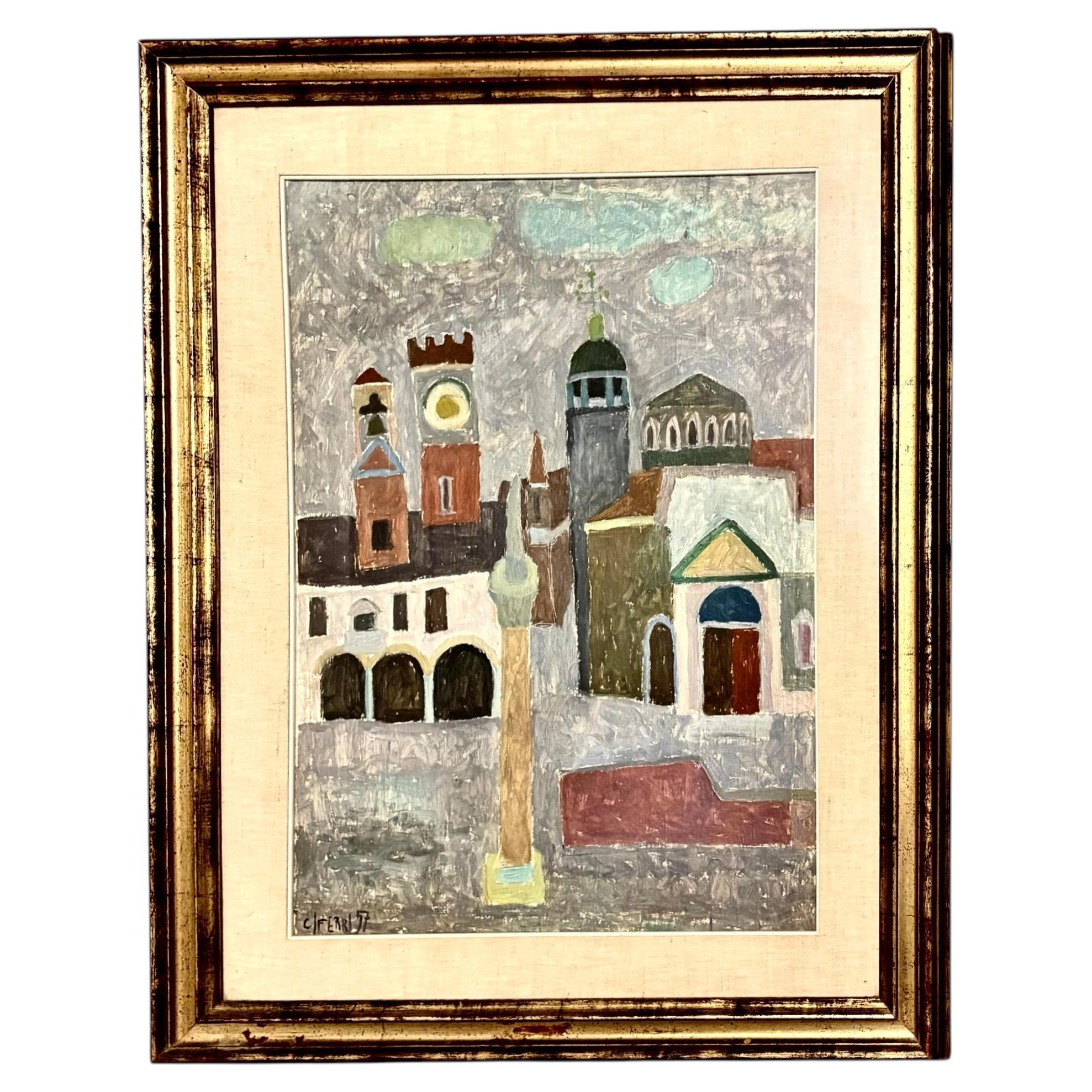 Venice Painting, Oil on Masonite, by Gian Maria Ciferri, Italy 1970s