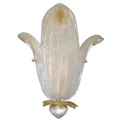 Set di 3 applique "Foglie" in vetro di Murano con finitura Graniglia