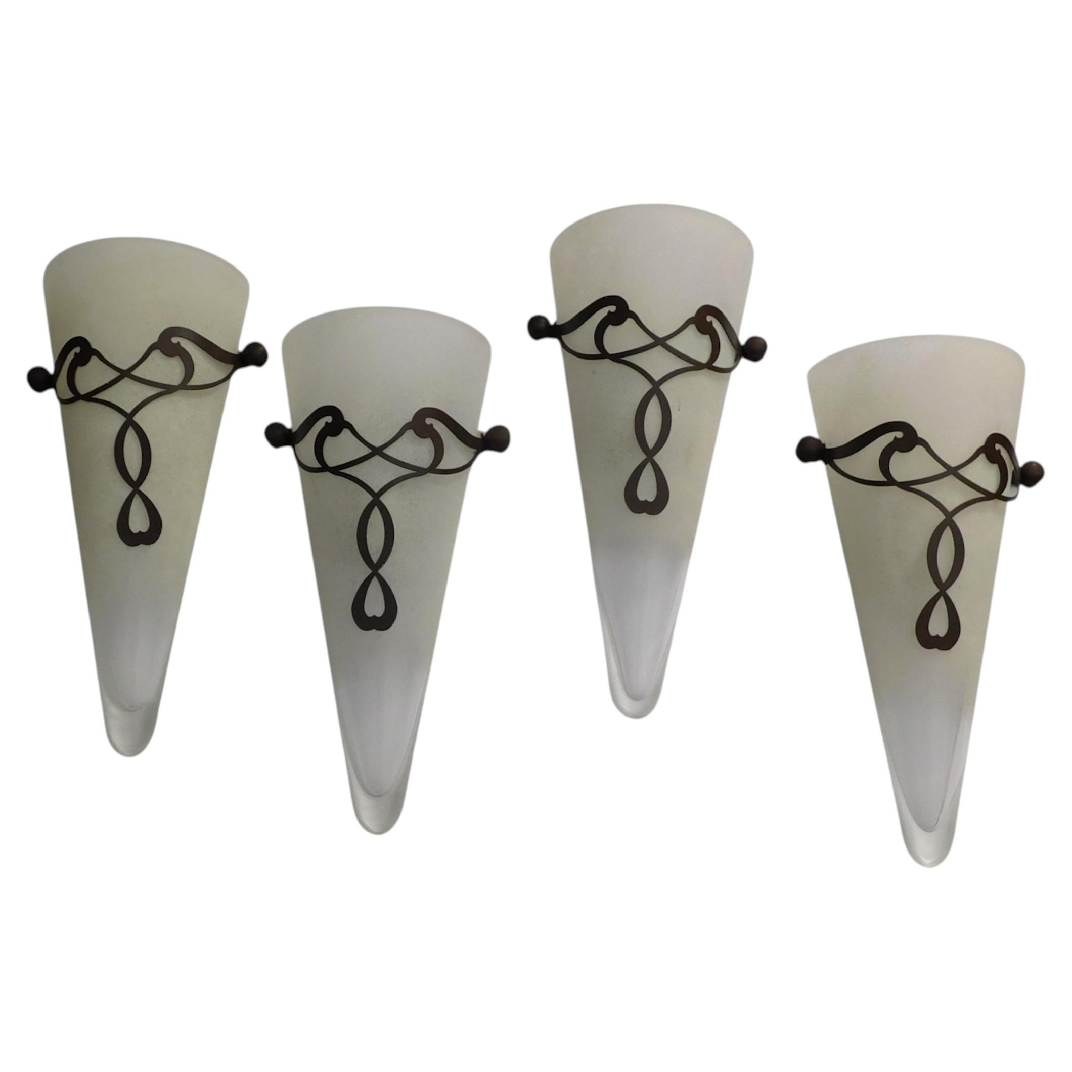 Set of 4 Conical Murano Sconces For Sale