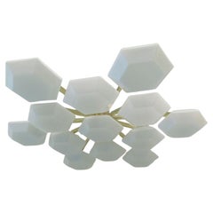 Pair of Large Murano Hexagonal Glass Flush Mounts