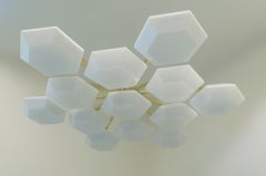 Pair of Large Murano Hexagonal Glass Flush Mounts
