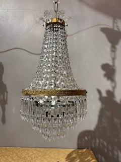 1950s Italian Empire Style Gilt Brass and Bohemian Crystal Chandelier