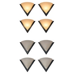 Set of 12 Italian 1980s Opaline Glass and Black Sconces by Albani
