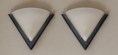 Set of 12 Italian 1980s Opaline Glass and Black Sconces by Albani