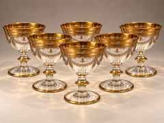 Set of 6 Vintage Italian Hollywood Regency Gilt Glass Dessert Compotes