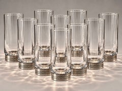 Set of 9 Antique Italian Art Deco Glass Highball Tumblers with 800 Silver Bases