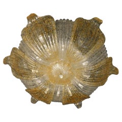 Vintage Italian Clear and Amber Graniglia Murano Flush Mount