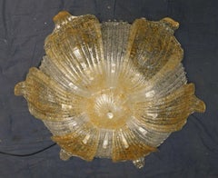 Vintage Italian Clear and Amber Graniglia Murano Flush Mount