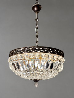 1950s Italian Crystal Flush Mount or Pendant Light in Dark Patinated Brass