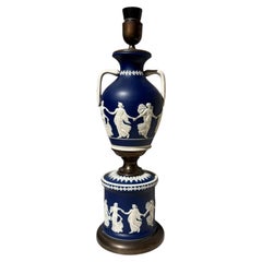 Antique Wedgwood Blue Jasperware Neoclassical Table Lamp, England, circa 1870
