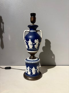 Antique Wedgwood Blue Jasperware Neoclassical Table Lamp, England, circa 1870