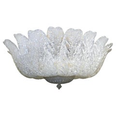 Vintage Italian Clear Graniglia Murano Leaves Flush Mount
