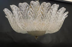 Vintage Italian Clear Graniglia Murano Leaves Flush Mount