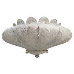 Vintage Italian Clear Graniglia Murano Leaves Flush Mount