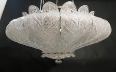 Vintage Italian Clear Graniglia Murano Leaves Flush Mount