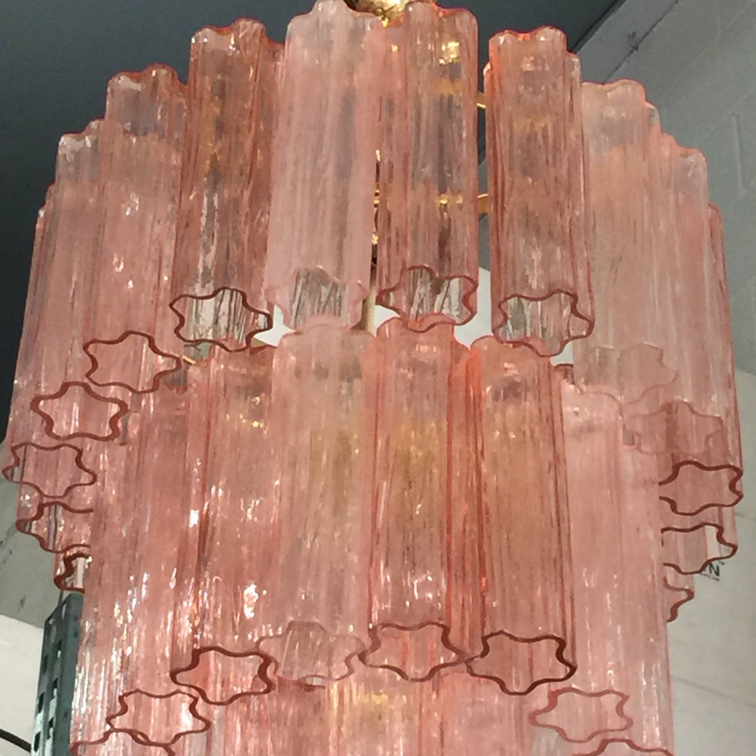 Italian Murano Pink Tronchi Glass Chandelier by Venini In Excellent Condition In Los Angeles, CA