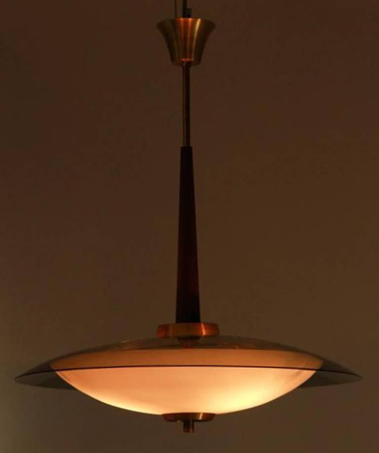 Italian Smoky and Frosted Glass Pendant in the Style of Fontana Arte 2