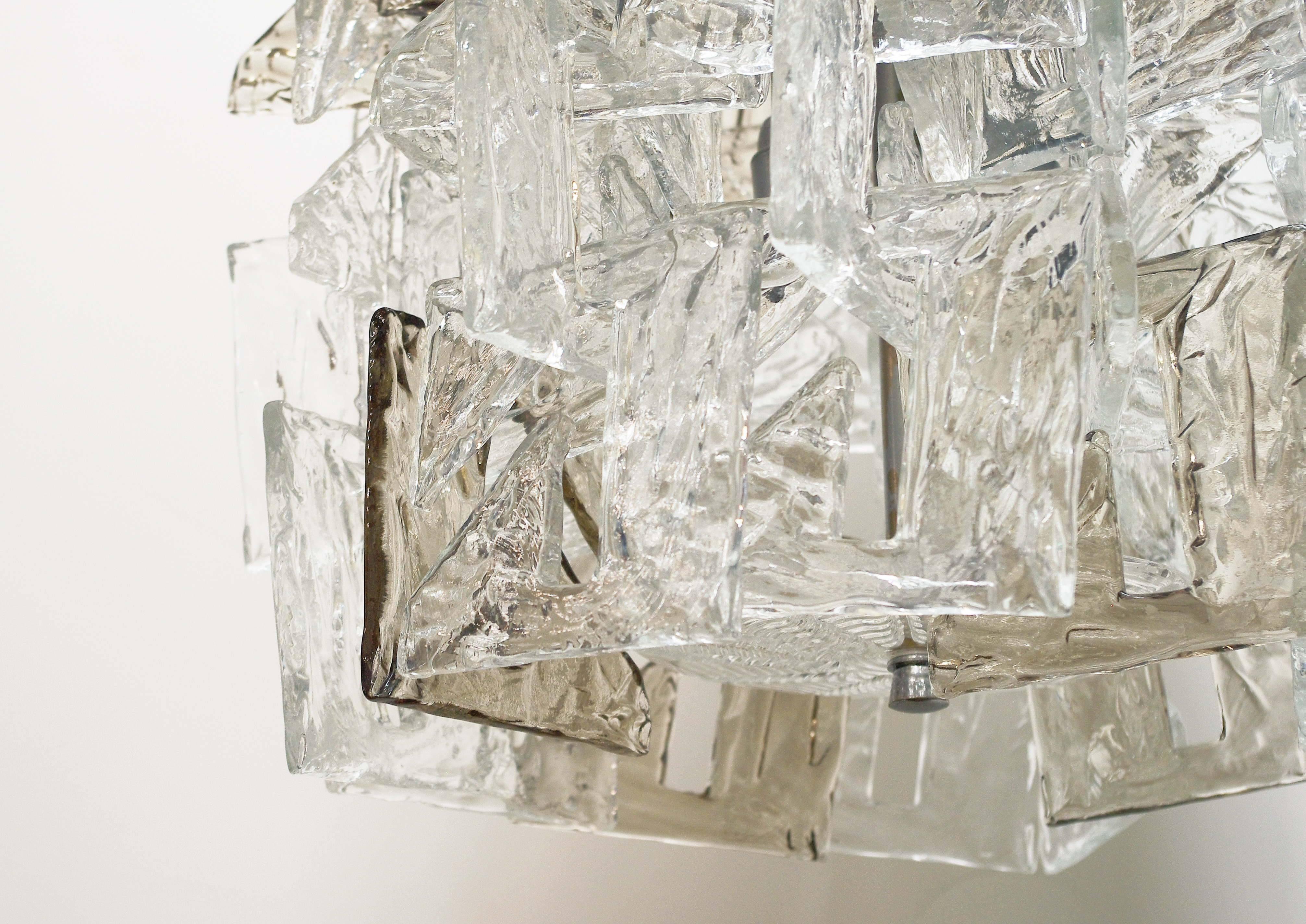 Italian Murano Smoky and Clear Square C-Link Glass Chandelier by Mazzega