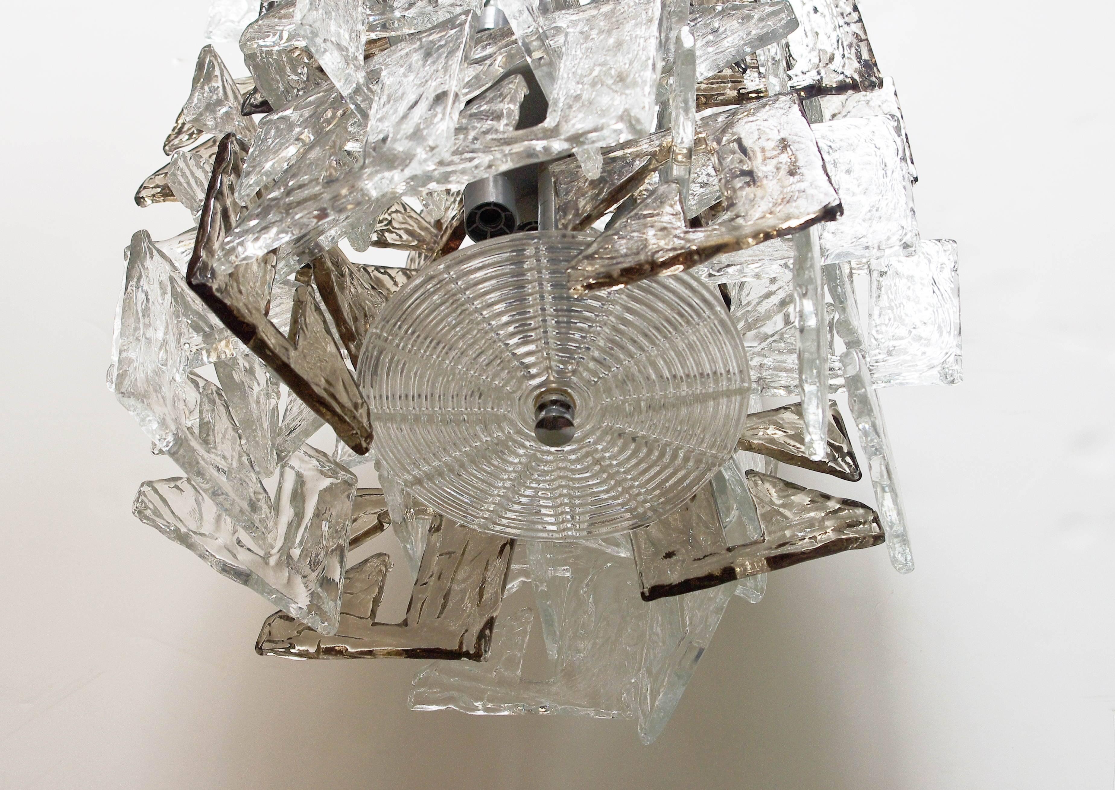 20th Century Murano Smoky and Clear Square C-Link Glass Chandelier by Mazzega