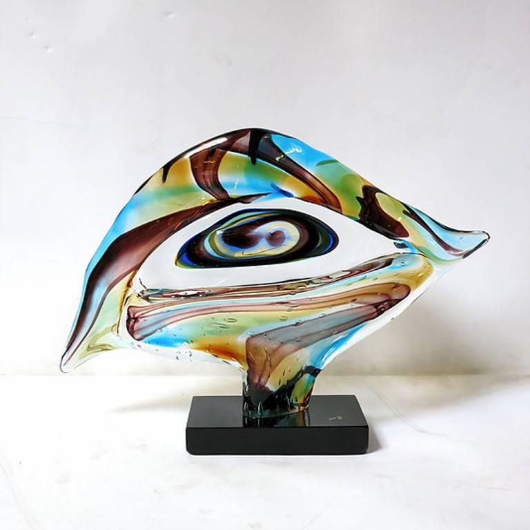 Italian Murano Glass Eye Sculpture by Sergio Constantini. 
Signature and sticker on the base.