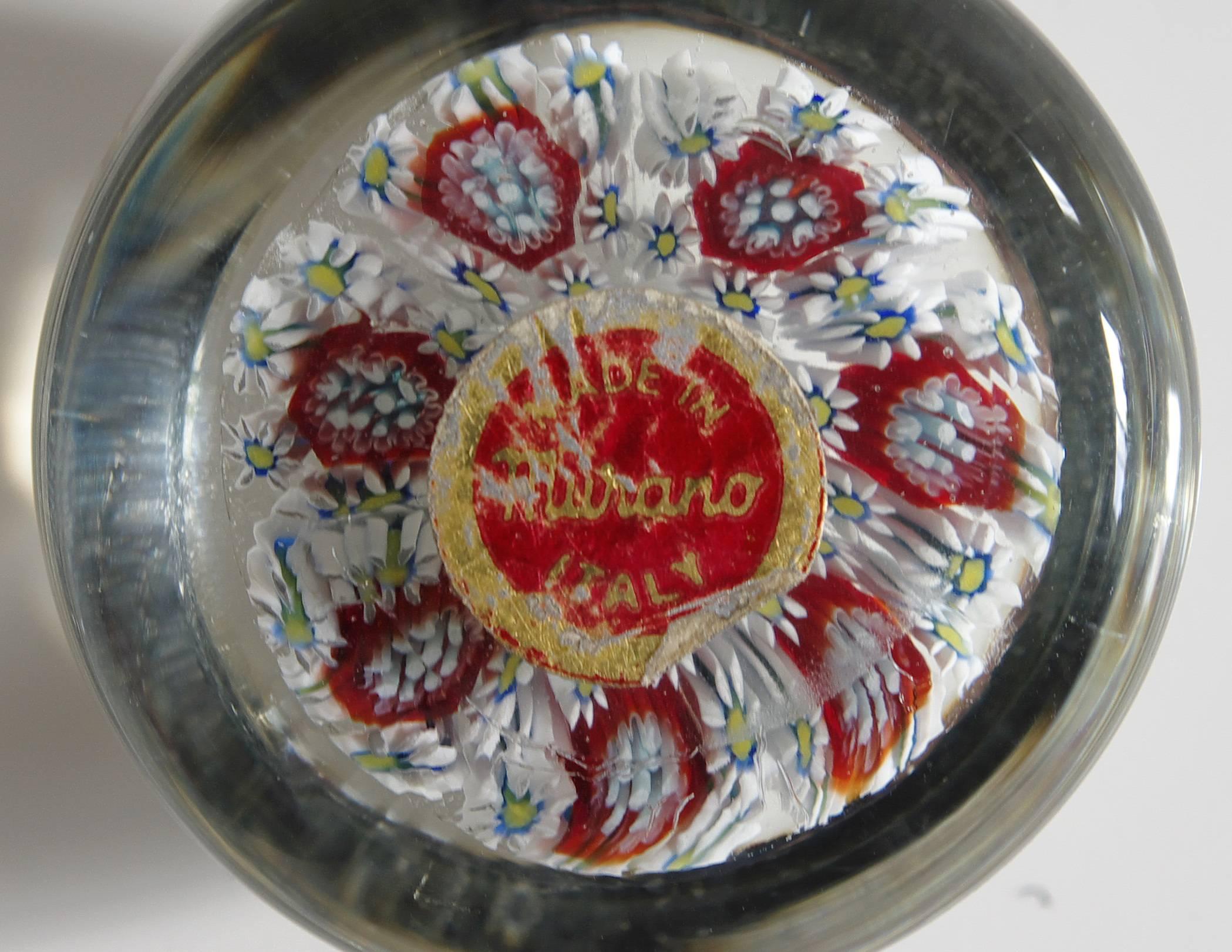 Mid-Century Modern Collection of Eight Italian Murano Glass Millefiori Paperweights