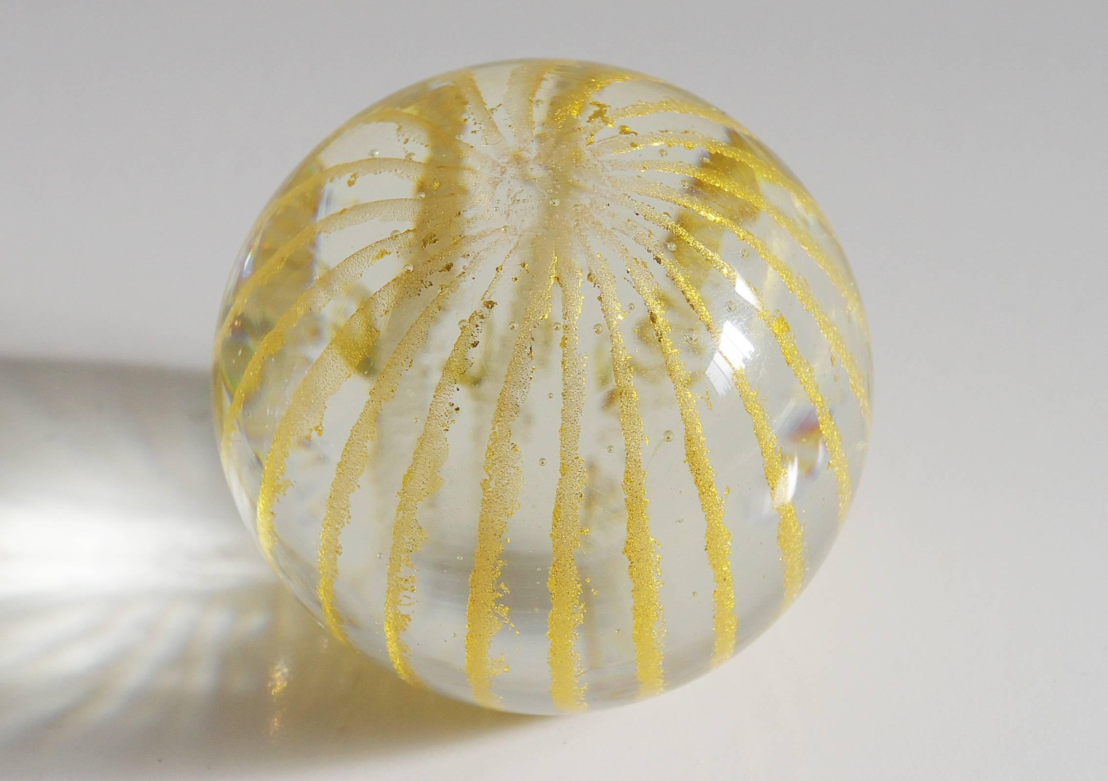 20th Century Collection of Four Italian Murano Glass Paperweights with Gold and Stripes