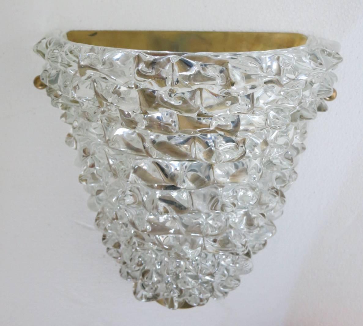 Mid-Century Modern Pair of Italian Murano Rostrato Glass Sconces by Barovier e Toso