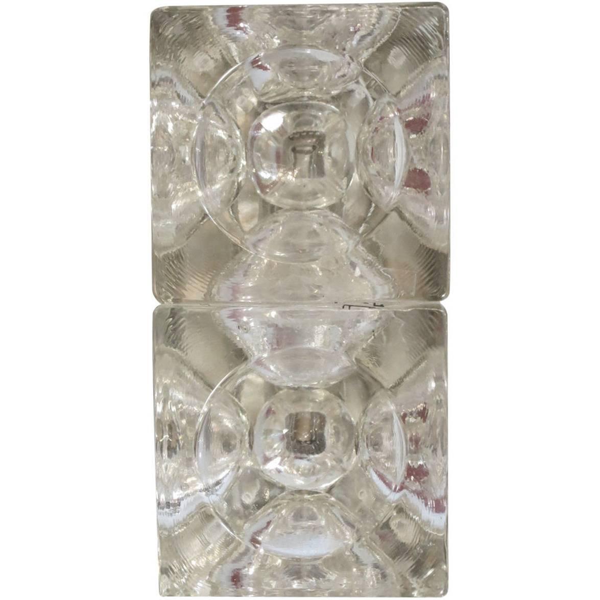 Mid-Century Modern Italian Murano Cube Glass Sconce or Flush Mount by Poliarte