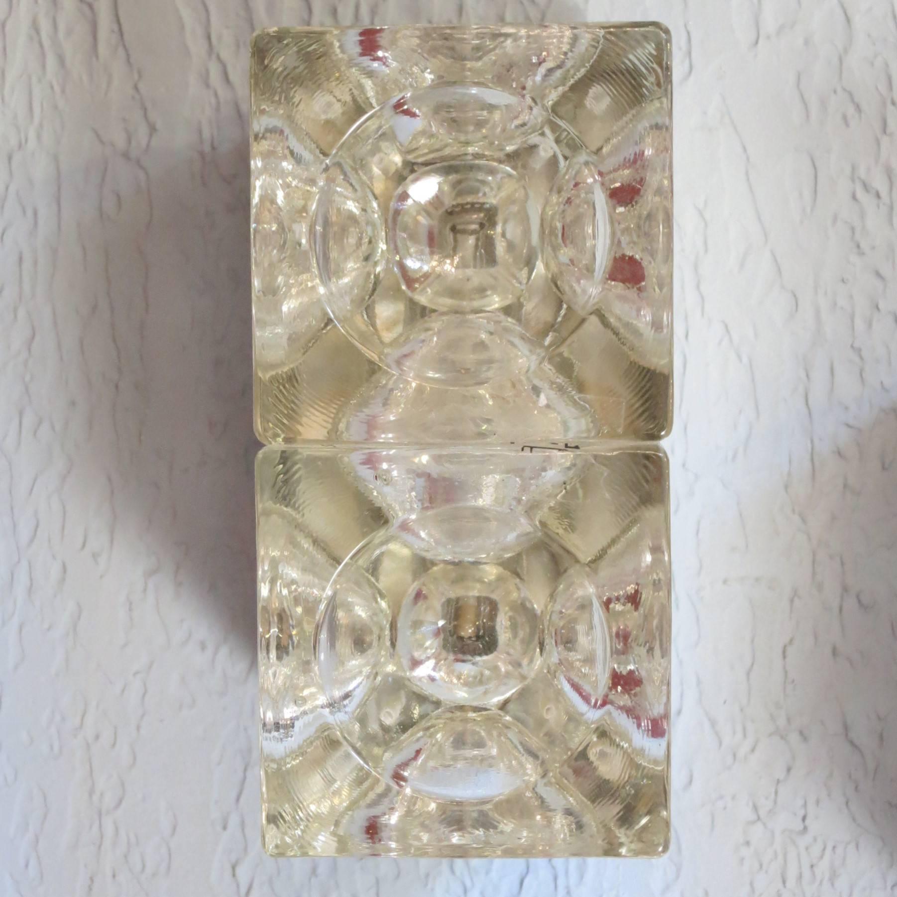 Italian Murano cube glass sconce or flush mount by Poliarte
Single light socket per sconce / wired for the U.S.