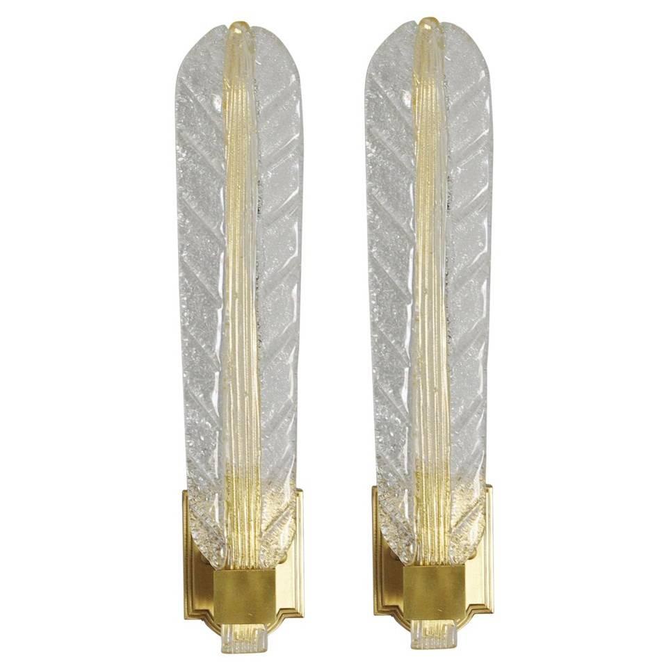 Pair of Italian Murano Glass Leaf Sconces by Ercole Barovier