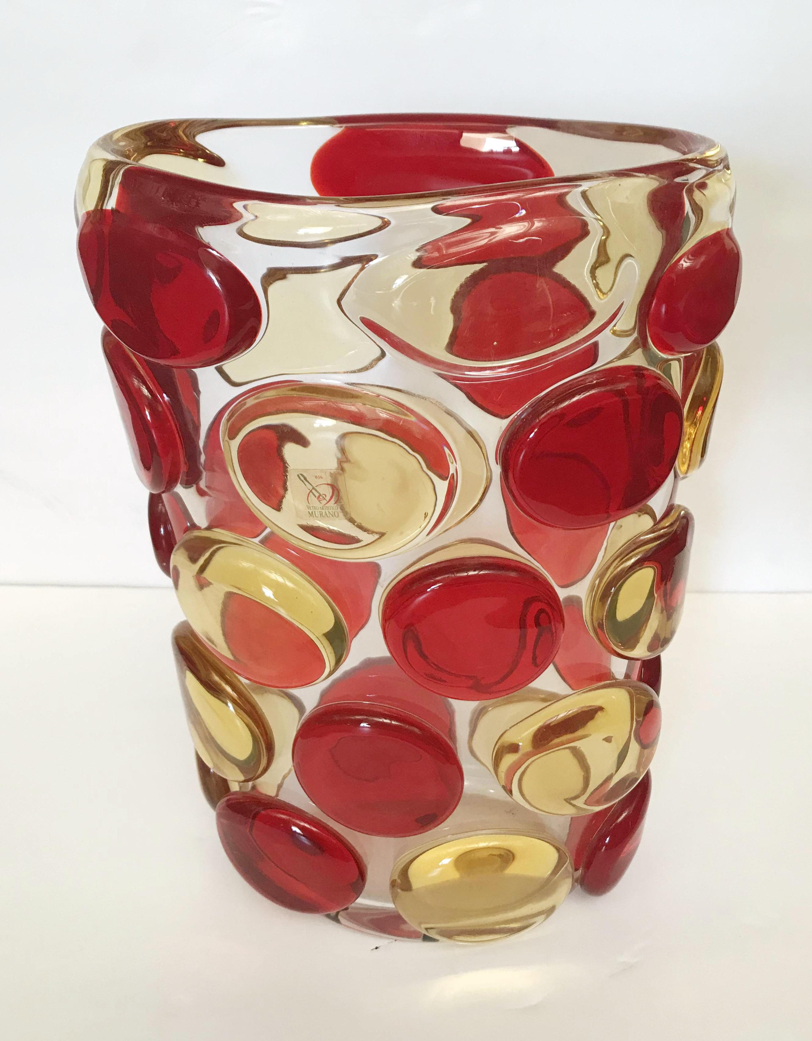 Modern Murano Red and Yellow Button Vase by Camozzo