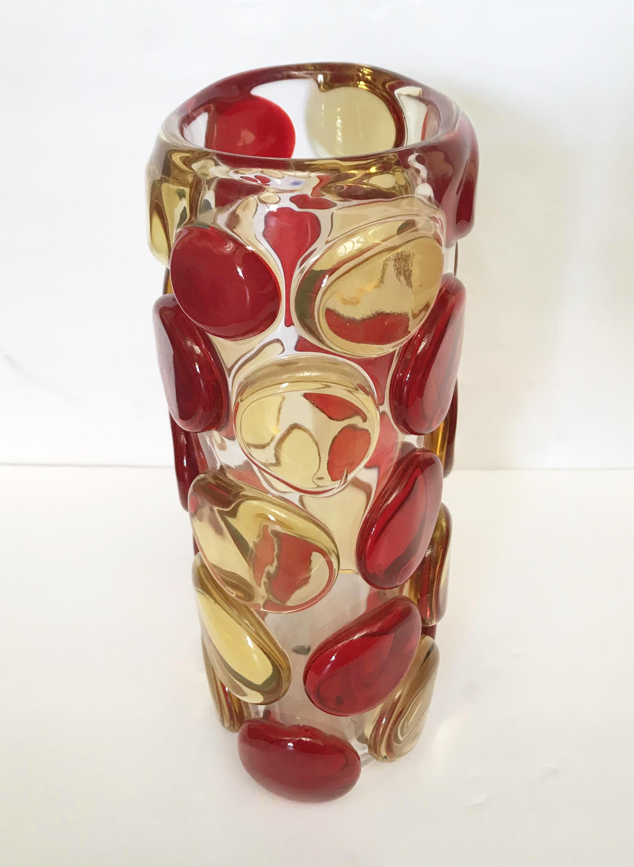 Italian Murano Red and Yellow Button Vase by Camozzo