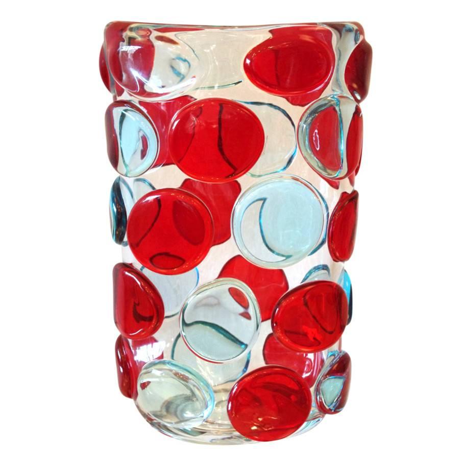 Murano Red and Blue Button Vase by Camozzo