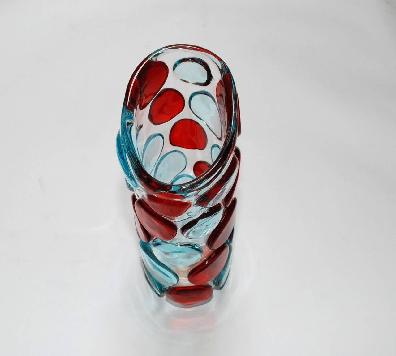 Italian Murano Red and Blue Button Vase by Camozzo