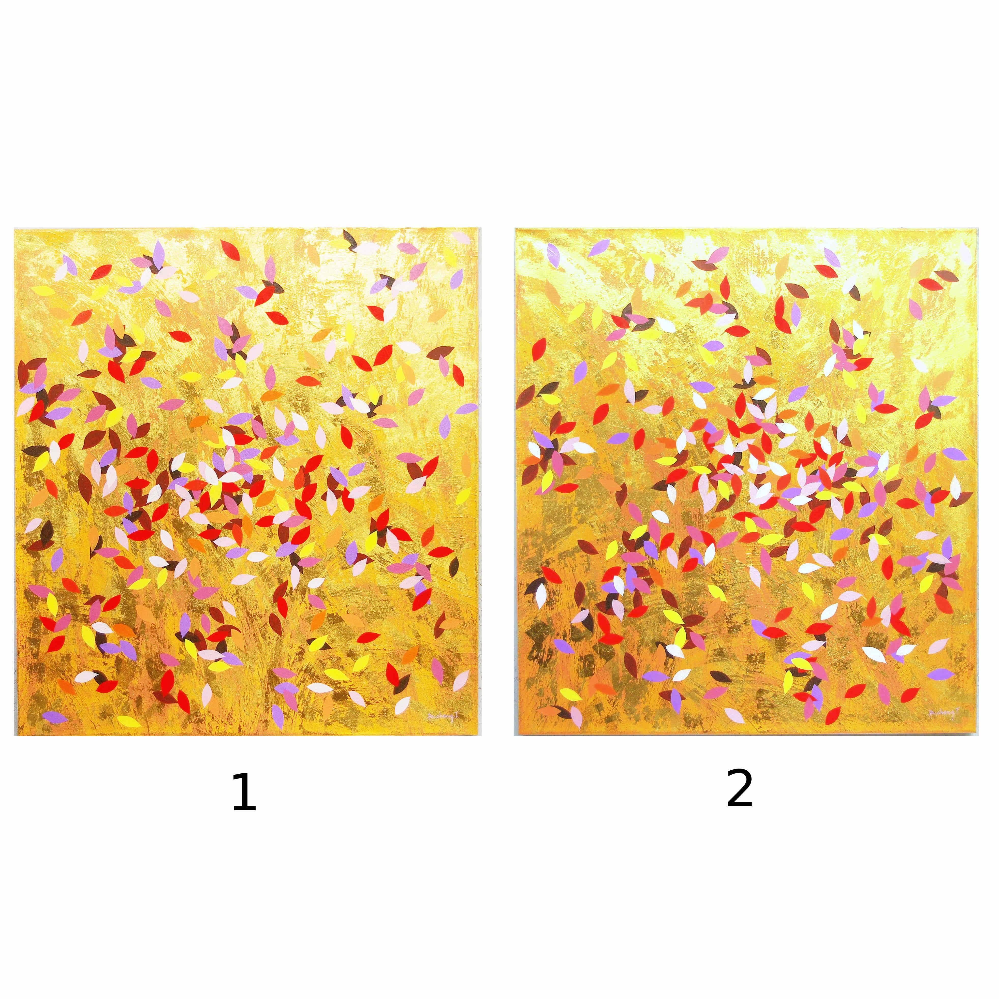 Two modern paintings of Autumn Leaves by Puchong T.
Measures: 39.5