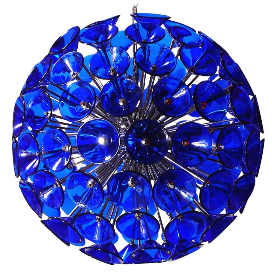 Italian Blue Murano Glass Trumpets Sputnik