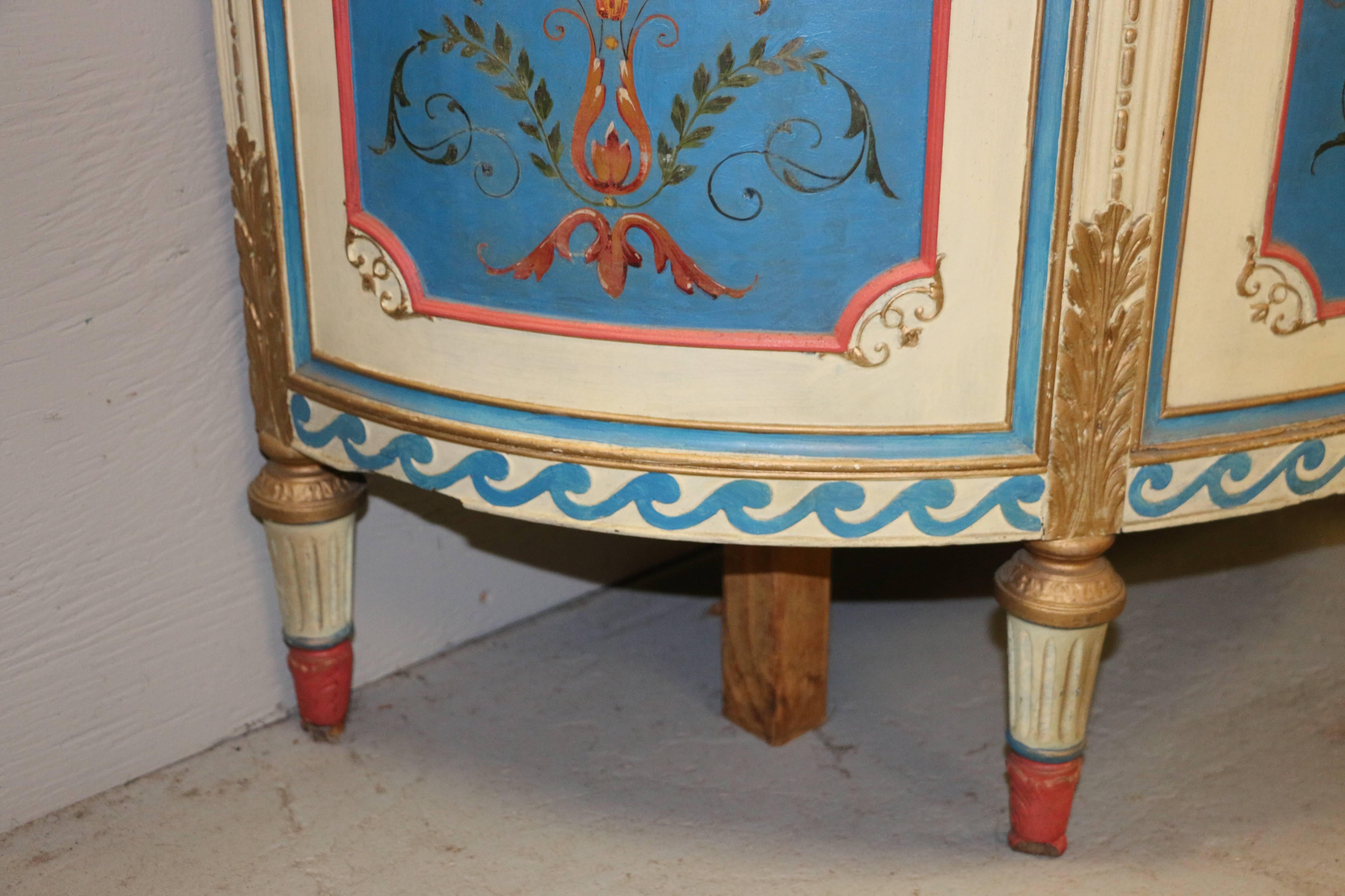 Wood Hand-Painted Antique Demilune Cabinet