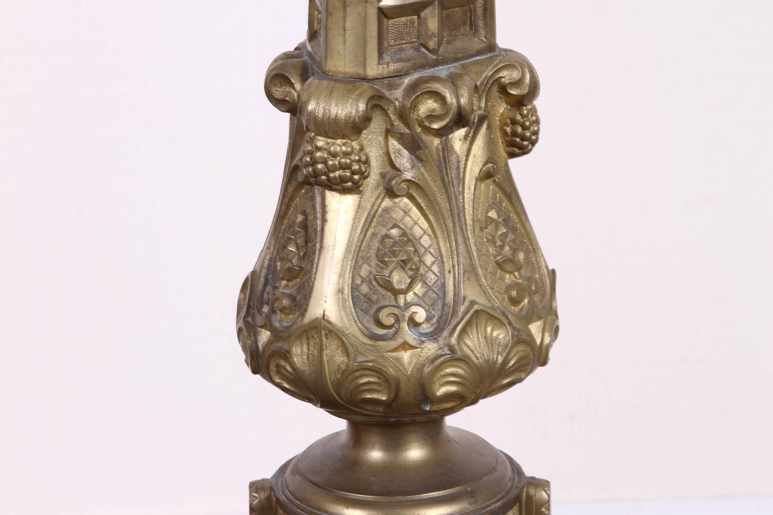 Neoclassical Pair of Massive Continental Altar Sticks Electrified as Torchere For Sale