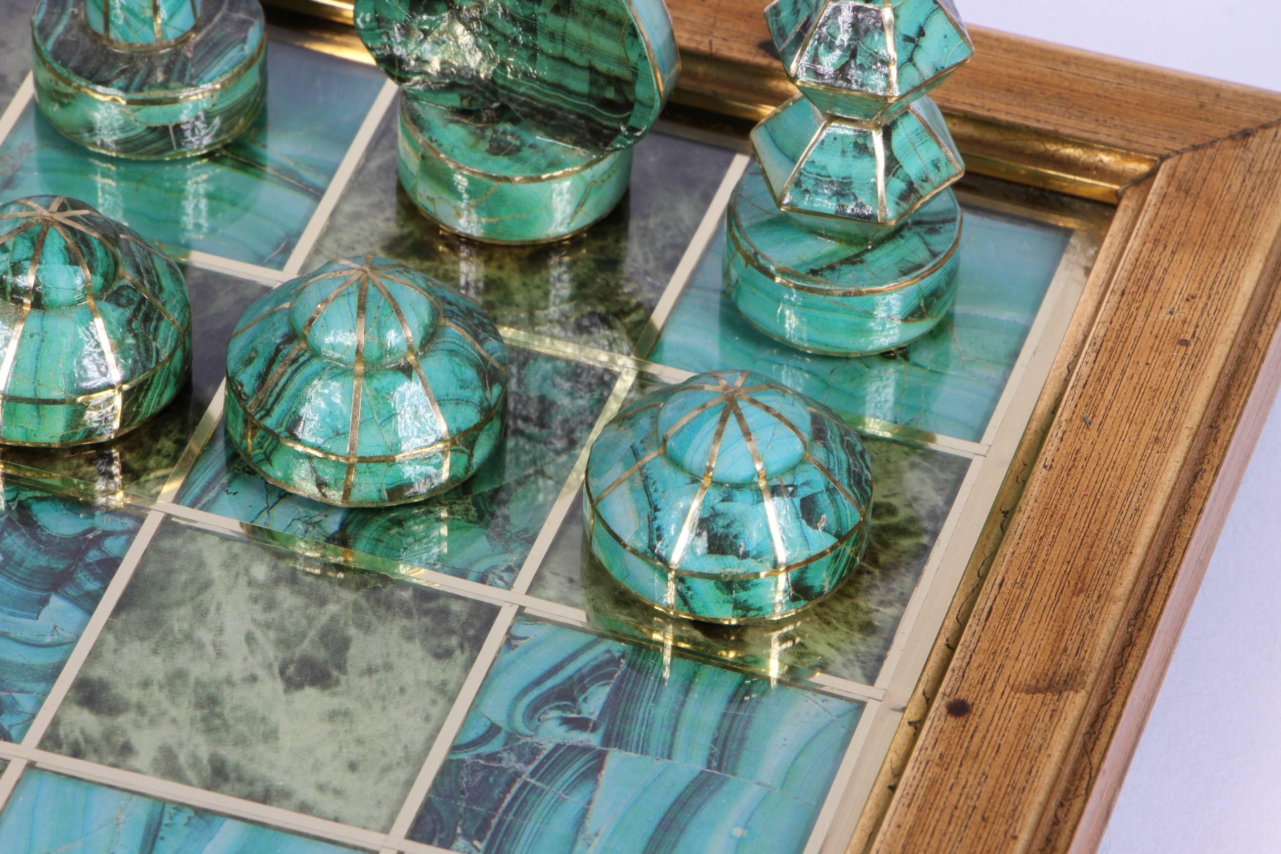 Gilt Decoupage Chess Board with Gaming Pieces