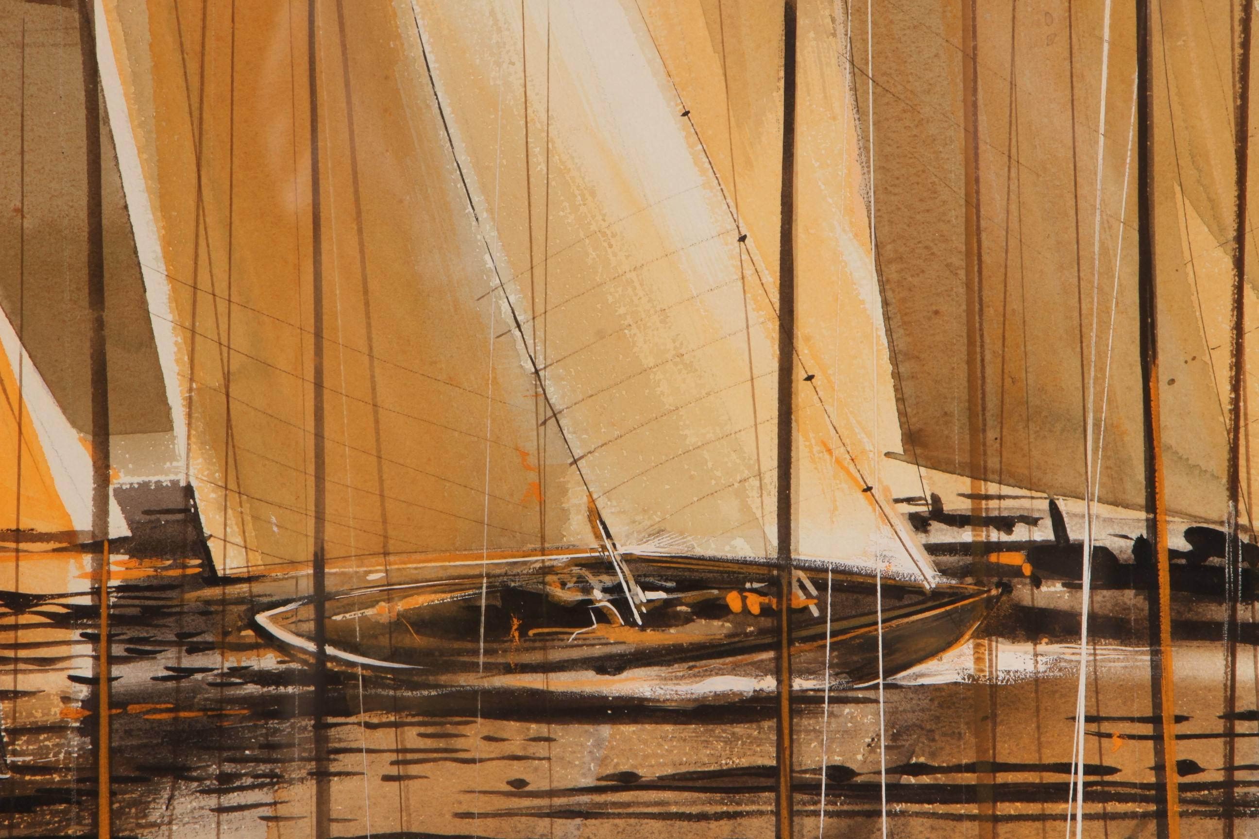 American Sailboats Watercolor and Gouache by Victor Scheckengost