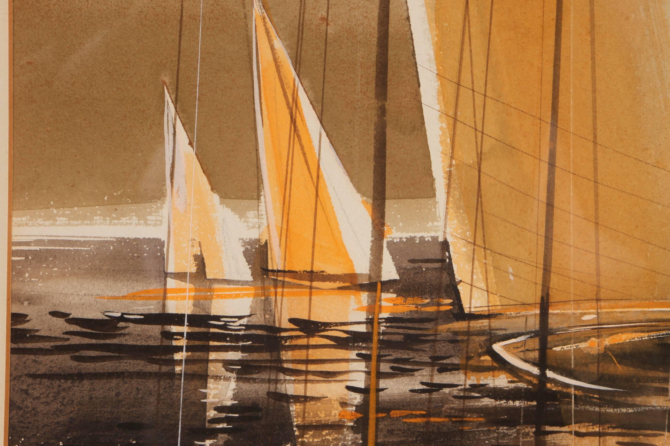 Sailboats Watercolor and Gouache by Victor Scheckengost 3