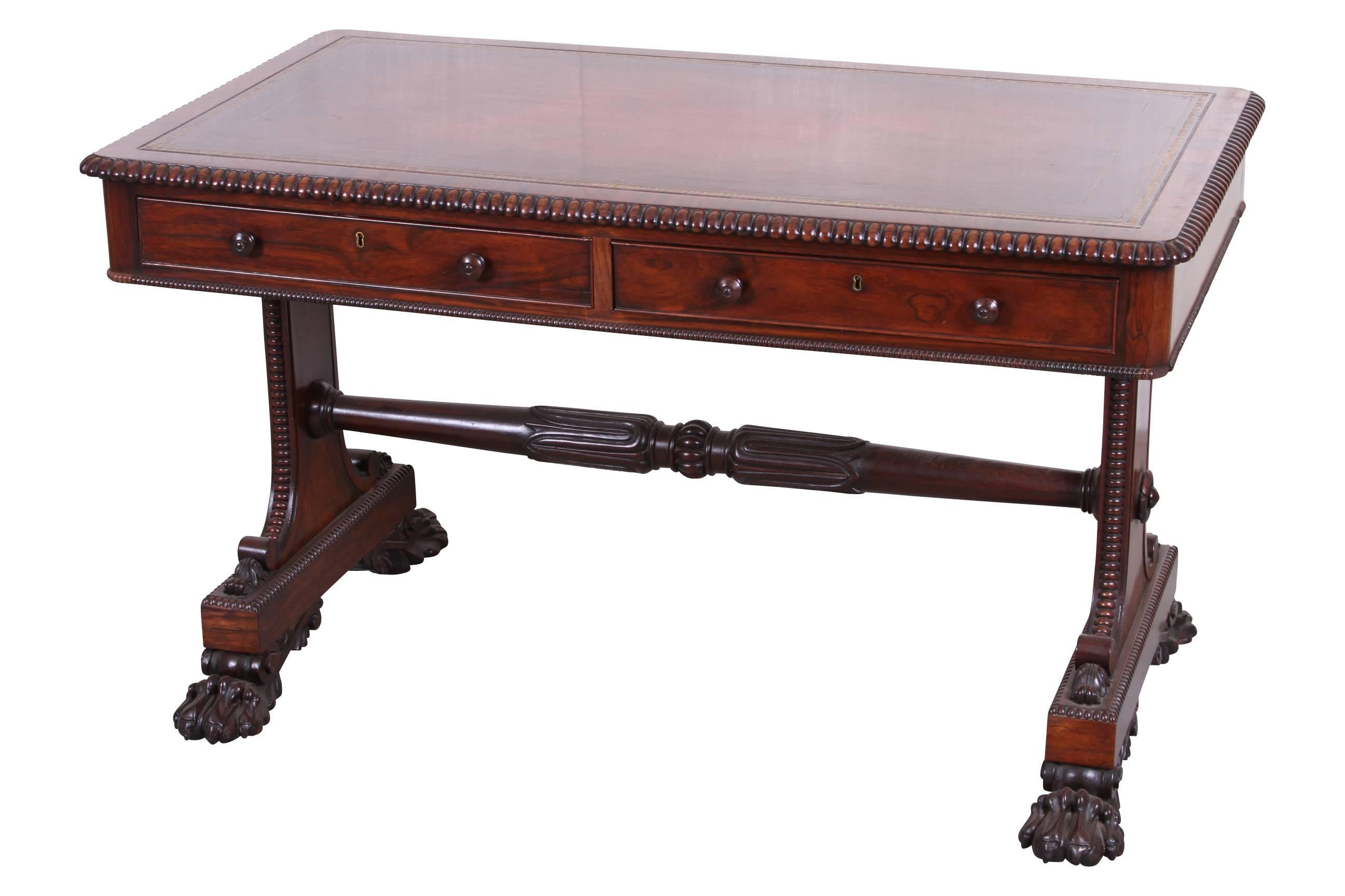 Hand-Crafted Late English Regency Rosewood Writing Table